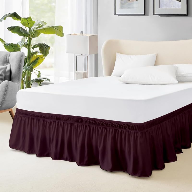 YUMEVIBE - Microfiber Around Skirt | Solid Easyfit Queen Size 15 Inch Drop Tailored Wrinkle Fade Resistance Soft Fabric Stylish Design Bedskirts- (Wine, 60 * 80 in)-picture-18