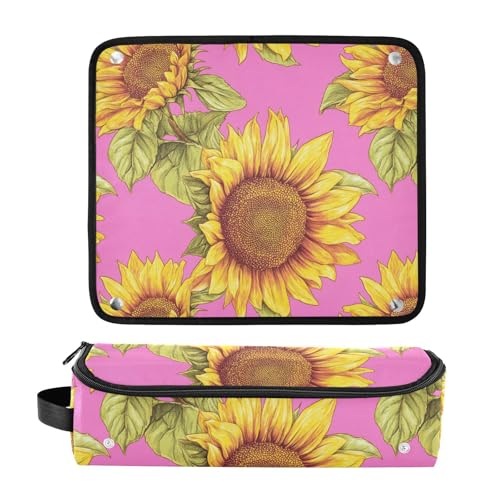 Bolsa de viaje para herramientas de cabello Retro Amarillo Girasol Rosa con alfombrilla para plancha y organizador portátil para planchas y accesorios de cuidado del cabello miniatura 3