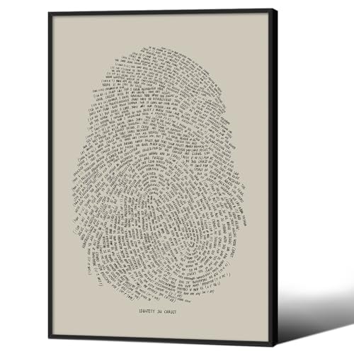 God's Fingerprints Beige Wall Art Christian Thumbprint Jesus Bible Verse Posters 12X16 inch Black Framed Boho Sketch Canvas Prints for Living Room Bedroom Dorm