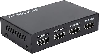 HDMI Splitter 1 in 4 Out, Res 3840 x 2160 High Definition Multimedia Interface Splitter 1 in 4 Out 4K Video Audio Distributor, Supports 8/10/12bit Deep Color(US)