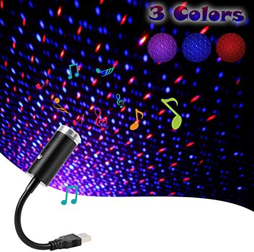 Aevdor USB Star Light Sound Activated, 3 Colors + 9 Functional Modes, Car Ceiling Interior Light, Romantic USB Night Light Decorations for Home Car Room Party Ceiling,Plug and Play (Red&Blue)