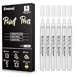 Emooqi White Paint Pens, 6 Pack 0.7mm Acrylic White Marker for Christmas Decoration, Rock, Wood, Cer