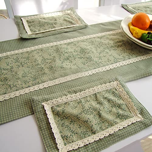 Chemin de table lavable coton lin vert 180cm style champêtre - 2