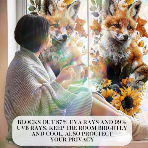 Image of Red Fox Sunflower Autumn Holographic Window Film 17.32x39.37in