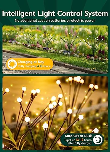Solar Garden Lights - 8 Pack 12 Led Solar Firefly Lights With 2 Lighting Mode, Sway By Wind, Waterproof Solar Decorative Lights, Solar Outdoor Lights For Yard Patio Walkway Decoration, Warm White #TOP3