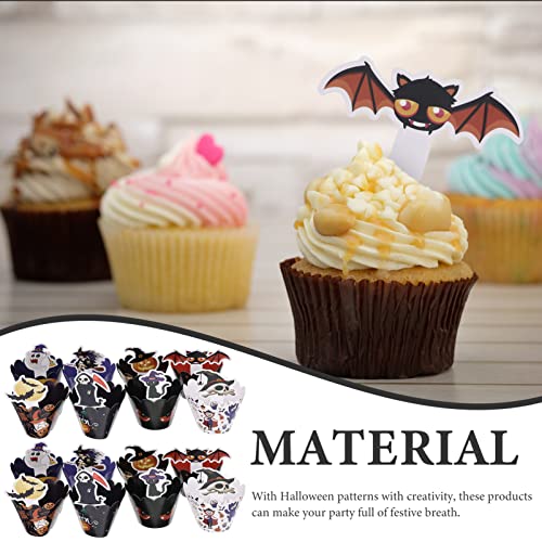 Pretyzoom 96 Unidades Inserção De Bolo De Halloween Forminhas De Cupcake Morcego Fantasma Xícaras De