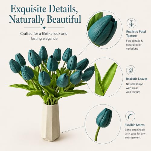 Image of Mandy's 20pcs Artificial Teal Tulips