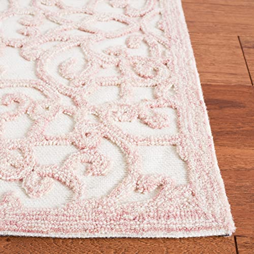 Safavieh Trace Collection Runner Rug - 2'3" X 8', Ivory & Pink, Handmade Scroll Wool, Ideal For High Traffic Areas In Living Room, Bedroom (Trc103U) #TOP3