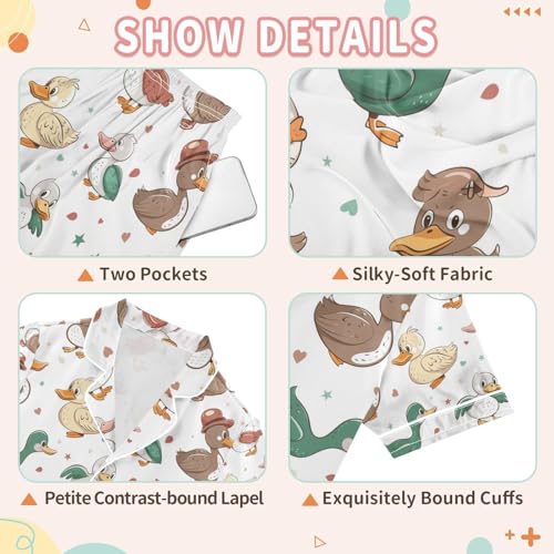 senya Mang Cute Duck Satin Summer Pajama Sets Silk Short Sleeve Button Down Sleepwear3