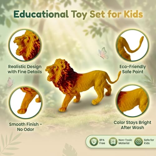 Image of ZESTHOME Safari Animal Toy Set Big Size | Jungle Animal Figures Elephant Lion Tiger Zebra | Realistic Educational Toys for Kids | Learning & Play | Gift Set