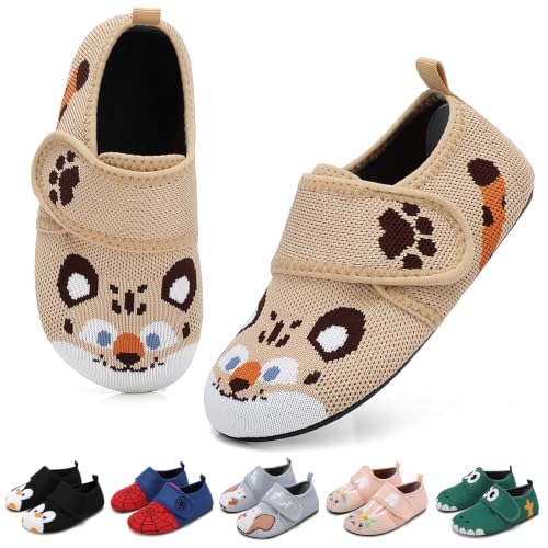 VOLHAL Hausschuhe ​Kinder Junge Mädchen Barfussschuhe Pantoffeln Lauflernschuhe ​Rutschfest ​Kindergarten für Atmung saktive​ Weich Kleinkinder Schuhe ​Unisex(Leopard 27EU)