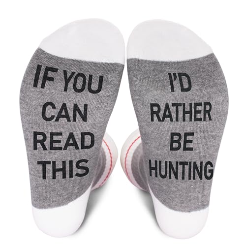 KGHYT Funny Socks If You Can Read This ID Rather Be Hunting Novelty Gifts For Women Men Red And White Striped Socks Christmas Gift.(067)
