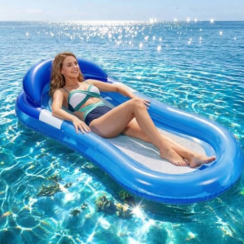 Inflatable Pool Float for Adults Relax Swimming Pool Lounger with Headrest Floating Hammock Mattress Pool With Head&Arm Rest Water Lounge for Sunbath Tanning Summer Holiday Sea Beach Water Fun