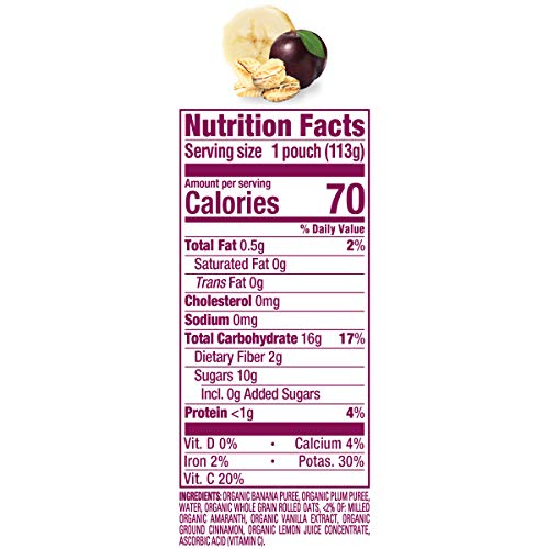 Happy Baby Organics Stage 2 Baby Food Pouches, Gluten Free, Vegan & Healthy Snack, Clearly Crafted Fruit & Veggie Puree, Apples, Bananas, Plums & Granola, 4 Ounces (Pack Of 16) #TOP21