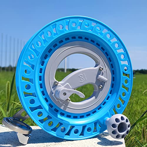 Simxkai 9.8in Blue Large Kite Reel Winder with Thumb Brake Multi-Directional Line Guide Ratchet Lock for Adult Professional Kite Flying Come with 2950ft Line