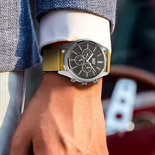 Image of Stainless Steel Mesh Watch Band for Mens Women, Quick Release Mesh Watch Straps 18mm 20mm 22mm 24mm (24mm Gold)