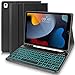Produktbild YUEJIDZ iPad Hülle mit Tastatur 10.2, Beleuchtete Tastatur Hülle für iPad 9.Gen 2021,Soft Schutzhülle mit QWERTZ Abnehmbarer Tastatur für iPad 8./7.Gen 10.2 Zoll,iPad Air 3,iPad Pro 10.5,Schwarz