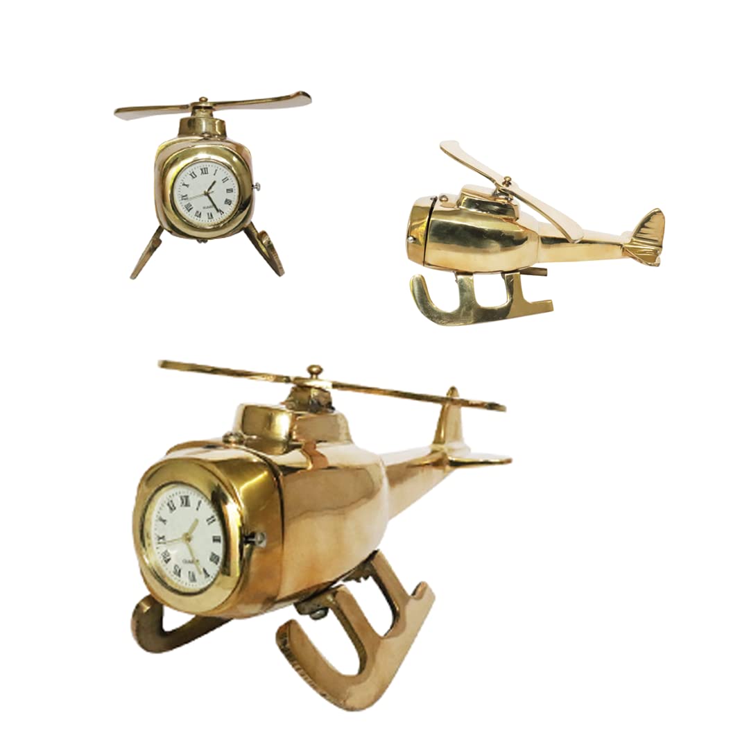 BRACOP Miniature Table Clock Fireplace Clock Brass Statue Small Clock Home Decoration Aeroplane Biplane Clock Modern Shelf Desk Mantel Clock For Table Decorative Statue Indian Gift