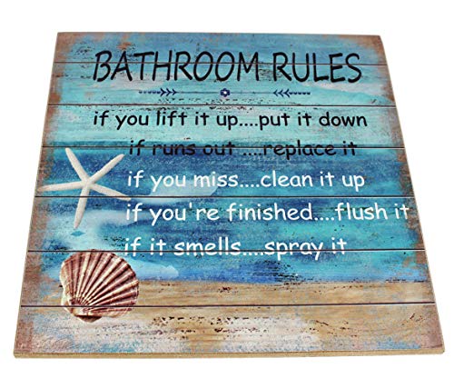 Seashells Bathroom Rules Wall Sign for Bathroom Decor, Funny Bathroom Wall Decor Wall Art For Beach House, Cute Beach Sign Plaque- 12 x 12 Inchs - Image 5