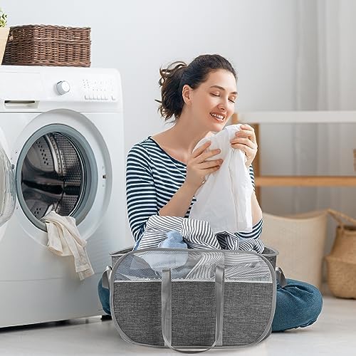 Pop Up Laundry Baskets,2 Pack 65L Mesh Foldable Laundry Hampers with 4 Durable Handles for Dirty Clothes & Toys Tidy Storage