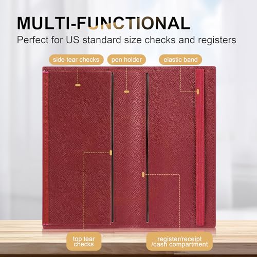 Image of CASMONAL Checkbook Covers for Personal Checkbook Holder RFID Premium Vegan Leather Checkbook Cover for Duplicate Checks