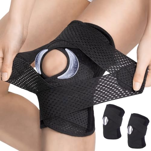 FALSKT 2PCS Genouillère arthrose Genouillère Sport avec Stabilisateurs Latéraux et coussin de silicone genouillère rotulienne réglable pour Arthrite Douleurs pour hommes et femme Noir L
