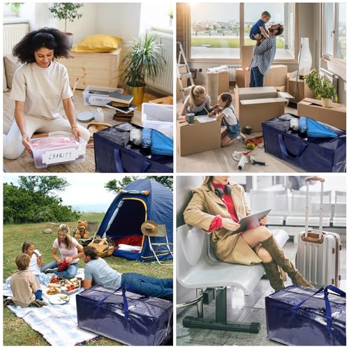 Withosent 92L Aufbewahrungstasche Groß Gewebt, 4er Wasserdicht Umzugstaschen mit Rucksackgurten und Griff, Alternative zur Umzugskartons, Faltbar Moving Bags für Bettdecken Kleideraufbewahrung