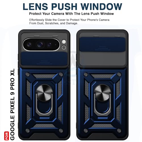 Image of AESTMO Tough Armor Google Pixel 9 Pro XL Bumper Back Case Cover | Ring Holder & Sliding Camera Shield Cover | 360 Degree Protection Back Case Cover for Google Pixel 9 Pro XL (Blue)