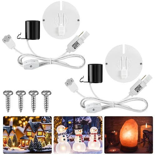 Meonum 2 Set Blow Mold Light Kit Replacement E27 E26 Single Light Cord Kit with Two Fuse Female Plug Blow Mold Replacement Cord Socket for Indoor Outdoor Christmas Village House Inflatable Decor