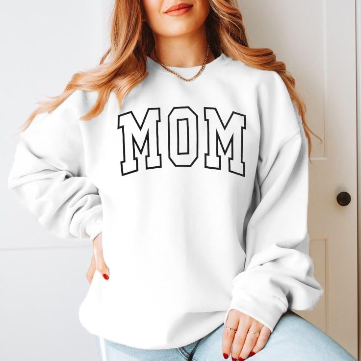 Condition photo showing New/Like New for ASTANFY Mom Sweatshirt Dad Sweatshirt: Mom And Dad Shirts Parents Outfits Pregnancy Gifts Fall Crewneck Sweatshirts White(mom) Small