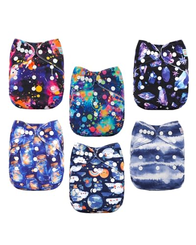 Image of ALVABABY Baby Cloth Diapers 6 Pack with 12 Inserts Cloth Diaper Covers Adjustable Washable Reusable for Baby Girls and Boys
