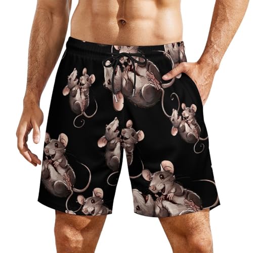Funny Rat Men's Swim Trunks Quick Dry Board Shorts Swim Shorts Swimwear with Compression Liner