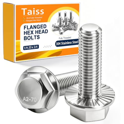 Image of Taiss 30PCS 1 /4-20 x 3 /4 Flanged Hex Head Bolts 304 Stainless Steel,Flange Hexagon Screws Fully Threaded 1 /4 Stainless Steel Bolts,1 /4 Bolt