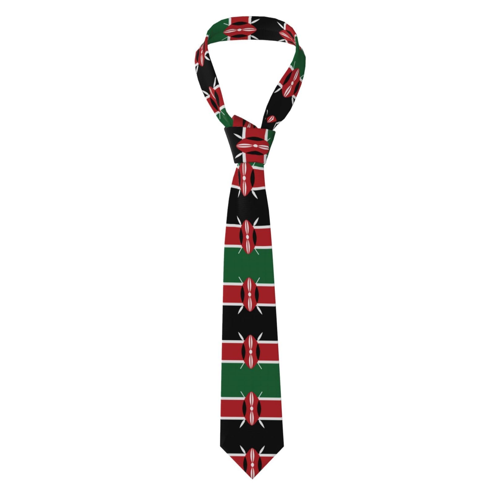 Vvxbhgr Men's Black Necktie Flag Of Kenya Prints Soft & Comfortable, Non-Deforming, Fade-Resistant, Durable With Excellent Verticality