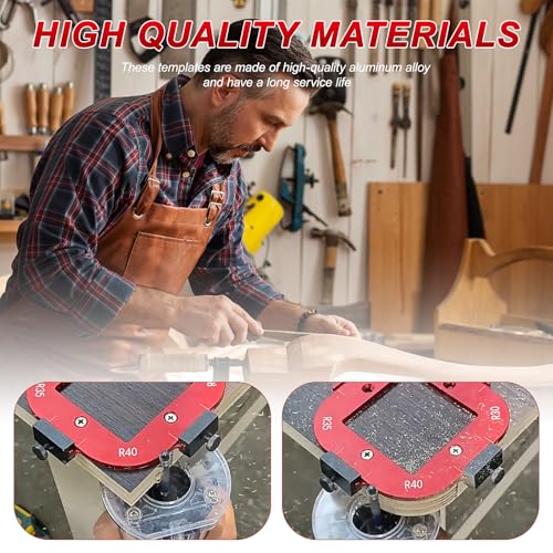 2 Stück Runde Eckradius Schablone mit R10/15/20/25 und R30/35/40/50 Radius, 4 in 1 Radius Jig Router Schablonen für Holzbearbeitung,Aluminiumlegierung Eckradius Frässchablonen mit Quadratische Bohrung