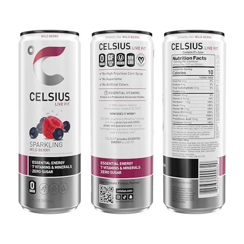 Image of CELSIUS Sparkling Wild Berry Energy Drink, 12 Fl Oz Cans, 4 Pack