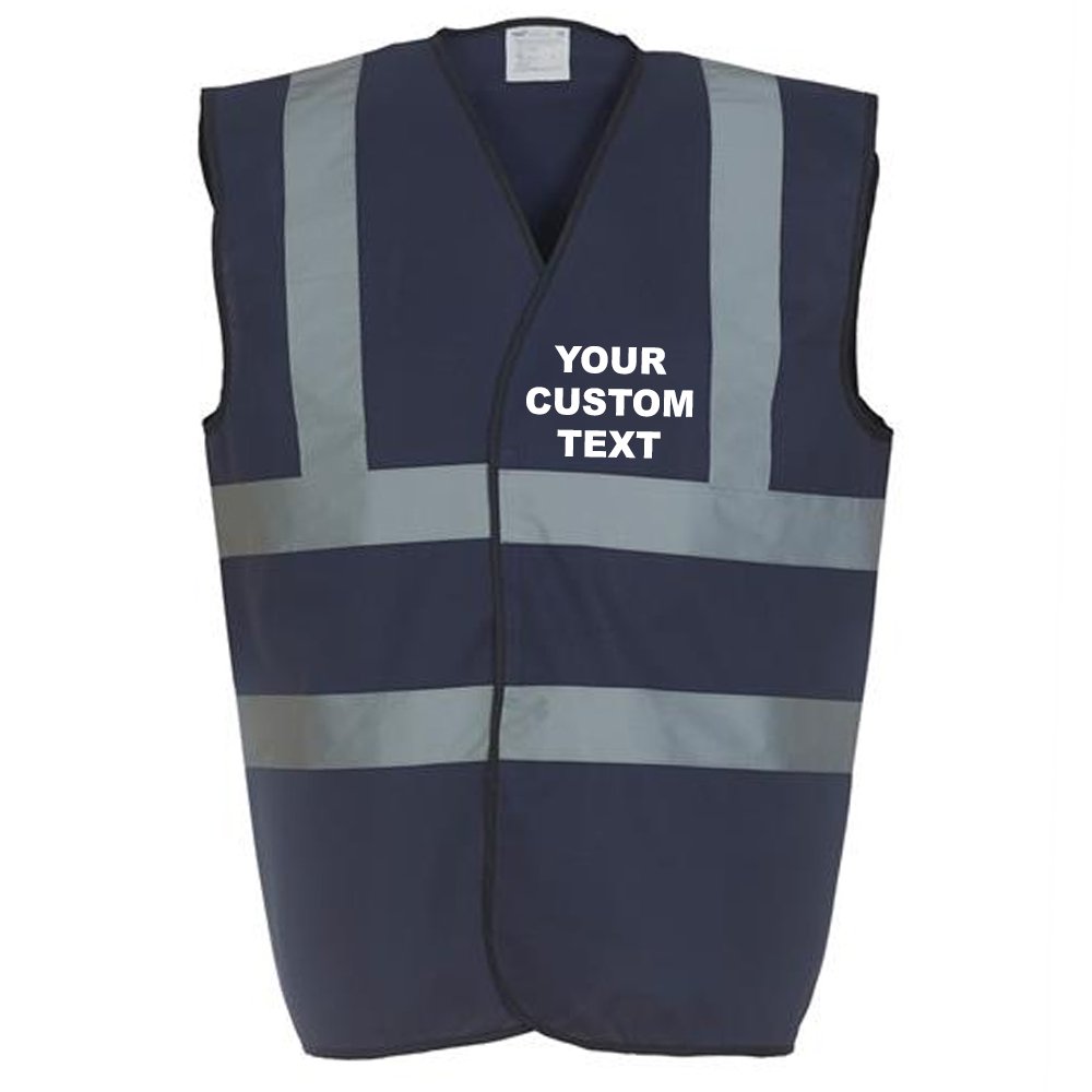 (XXL) YK001 Personalised Hi-vis 2-band-and-braces waistcoat, CUSTOM TEXT Hi vis vests Navy FRONT print XX-Large