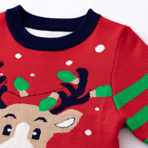 Image of Girl Ugly Christmas Sweater - Boy Double Layer Knitted Reindeer Holiday Xmas Pullover Sweater Kids 2-9 Years Old
