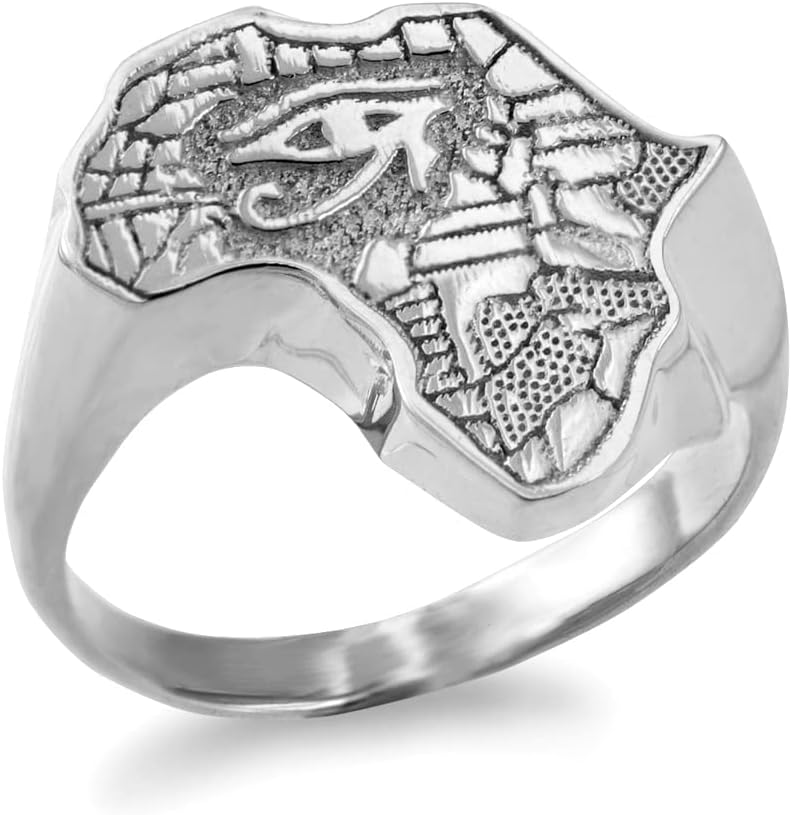 LA BLINGZ 14K White Gold Egyptian Eye of Horus Africa Ring