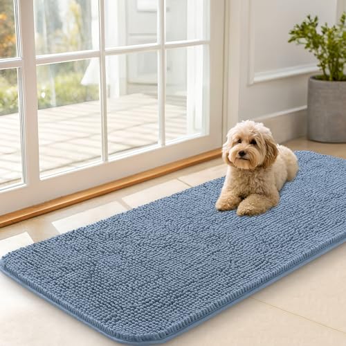 OLANLY Dog Door Mat for Muddy Paws 47x20, Super Absorbent Chenille Mud Mat