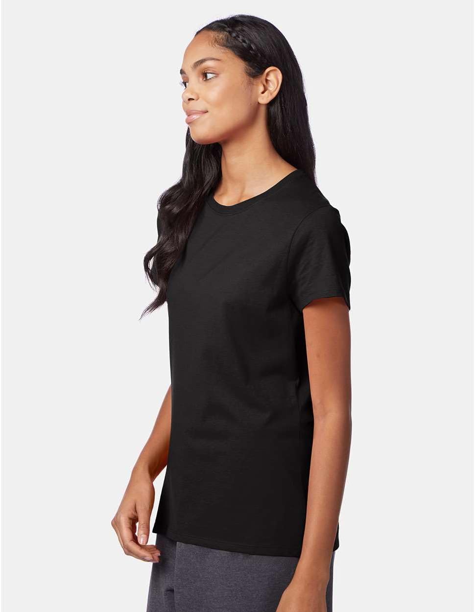 Hanes SL04 Women’s Perfect-T Shirt, 100% Ring-Spun Cotton, Lightweight 4.5 oz, Pre-Shrunk, Contoured Fit, Tear-Away Label, Sustainable, Soft & Durable Tee, 4XL, Black - Image 3