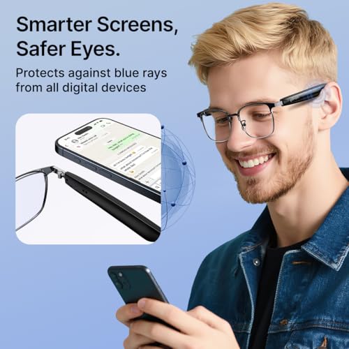 Image of pTron Orbis Era Smart Glasses with Bluetooth V5.4, Open Ear Music, Handsfree Calls, Protects Eye from Blue Light Emitted from Digital Screens, 8Hrs Playtime, Connect with Phones /Tablets (Black)