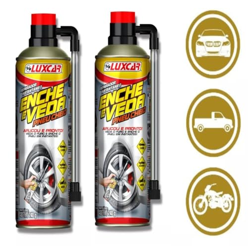 Kit 02 Spray Reparador De Pneu Enche Veda Luxcar Tapa Furo Carro Moto Bike