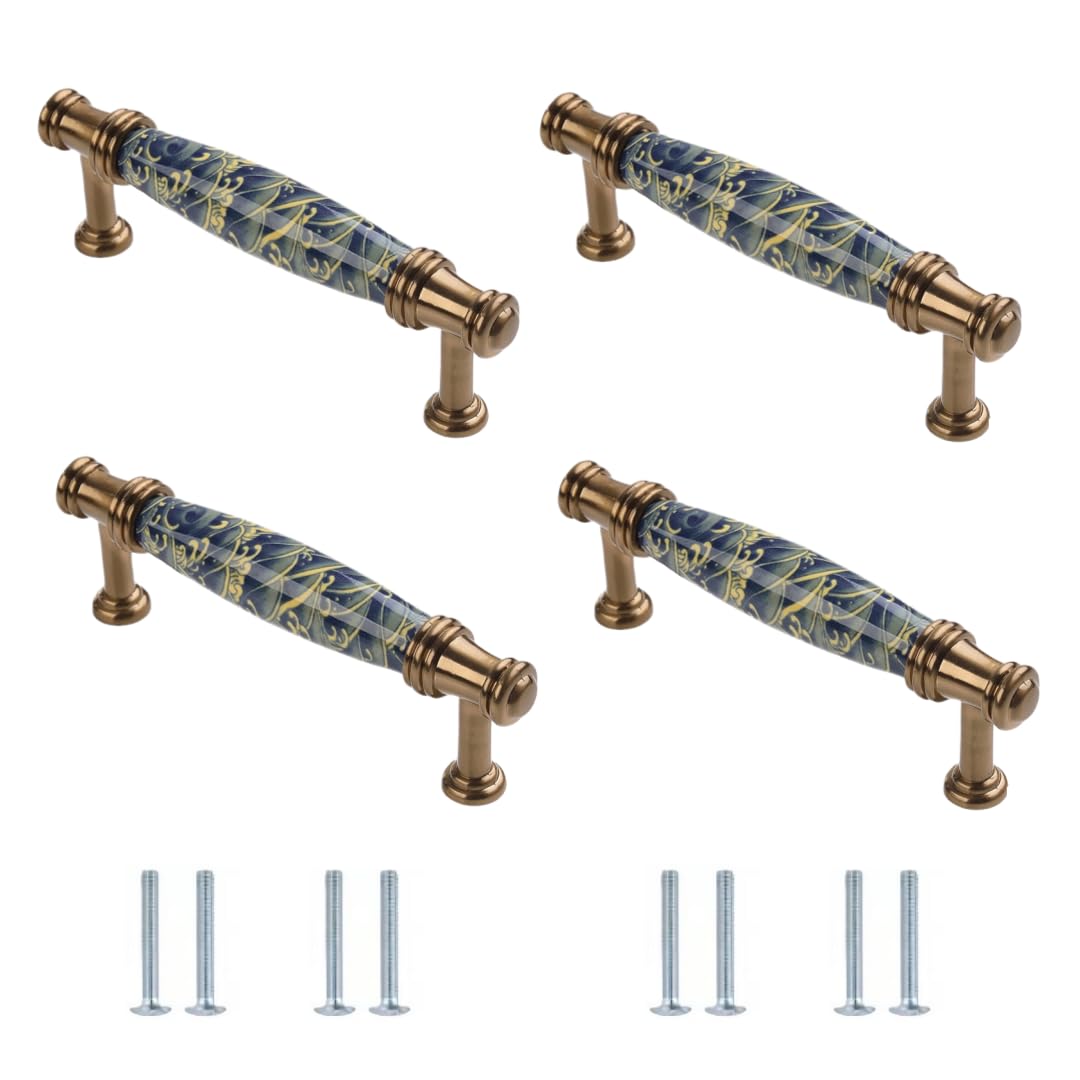 LQZAXSRDR Ceramic Cupboard Drawer Handle Knobs, Ceramic Zinc Alloy Door Knobs Cabinet Drawer Handles 4 pcs(122 * 19 * 37mm)