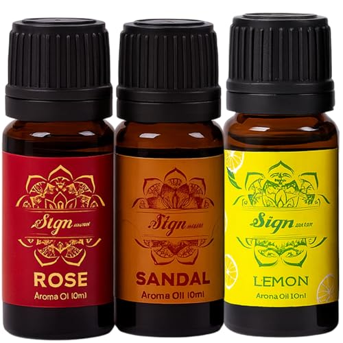 Image of Signamio 3 Pcs Essential Oil Set - Premium Reed Diffuser Fragrance Aroma Oil Collection for Home & Office - Long-Lasting Scented Essential Oil Blends for Relaxation & Wellness - Rose /Lemon /Sandal