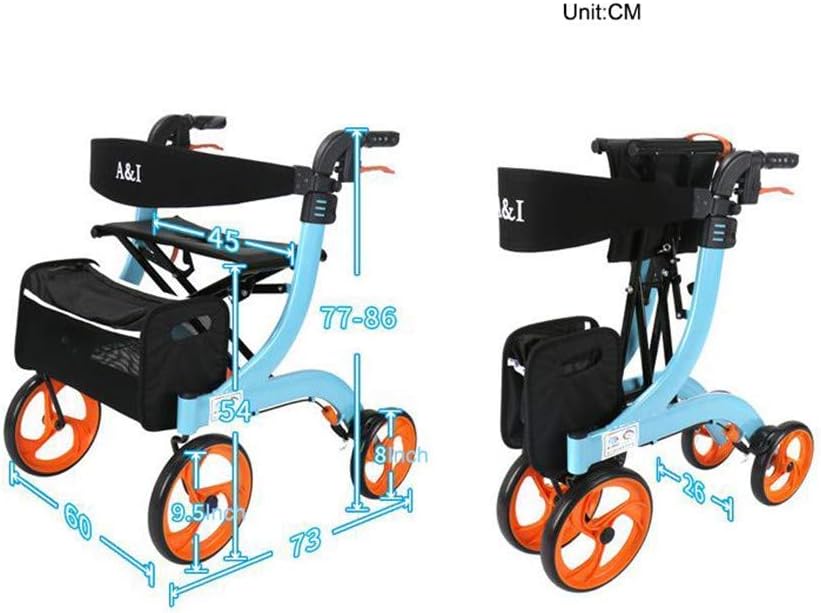 ウォーカー、折りたたみ式歩行器ウォーカー - シートとバッグ付きの4輪医療用ローリングウォーカー - 大人、高齢者、高齢者、ハンディ