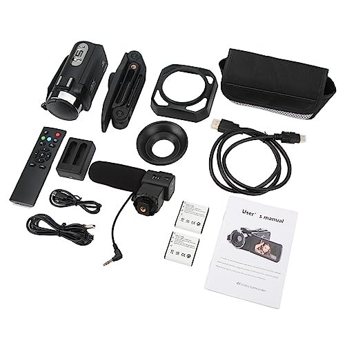 Rankomu Cámara de video digital 4K HD, videocámara de grabación WiFi con micrófono, parasol para lente, soporte para cámara, DV de mano para grabación de video, alta definición, compacta