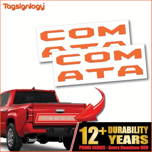 Image of (2 Sets) Prime Series UV Weatherproof Vinyl Decals Precut Letter Inserts Compatible Fits Tacoma Tailgate 2024-2026 (Gloss Orange)