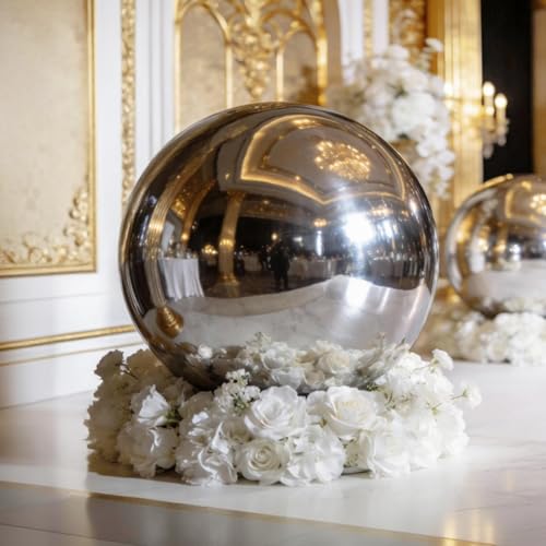 OZIS 23.6inch Giant Inflatable Mirror Ball for Hanging&Standing PVC Airtight Disco Bubble Balloon For Wedding Event Nightclub Stage Party Decor 1 Piece (Silver)