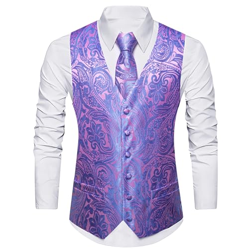 Image of Barry.Wang Men's Suit Vest Formal /Leisure Paisley Jacquard Silk Tie Pocket Square Waistcoat Set Wedding 5PCS